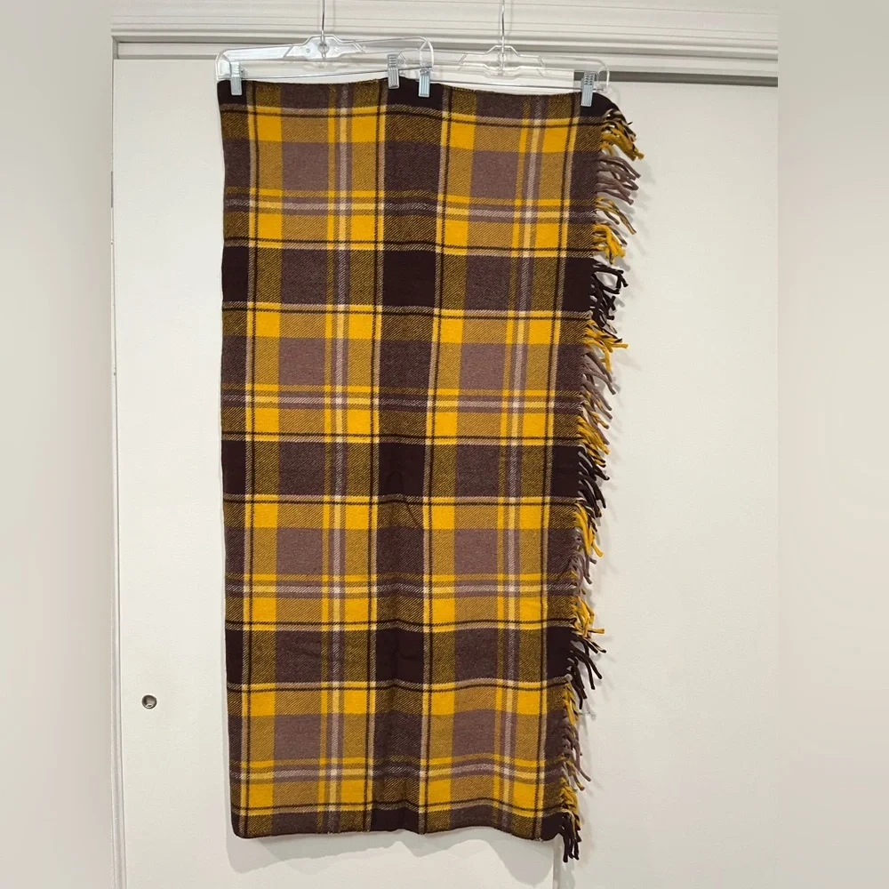 Farisbault Woolen Mill Co.‎ Vintage Yellow & Brown Plaid Wool Fringe Blanket